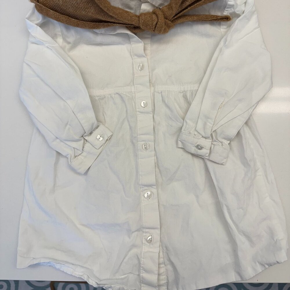 Zara White Cotton Dress and Tan Scarf